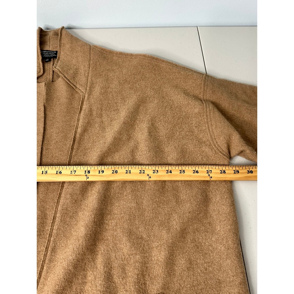 Lord & Taylor Cardigan 1X Tan Extra Fine Merino Wool Open Front Longline Sweater - Picture 5 of 9